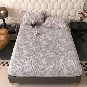 Husa de pat cu elastic, cocolino, 230x250 cm, 2 fete de perna, geometric gri-crem