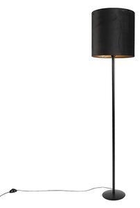 Lampă de podea neagră cu abajur din catifea neagră cu auriu 40 cm - Simplo