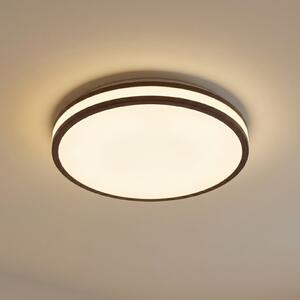 Lindby Plafonieră LED Emiva, Ø 40 cm, lemn de culoare închisă, CCT, Lemn, Camera de zi / sufragerie, Lemn, Modern