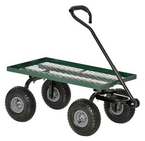 Outsunny Roabă de Grădină cu Mâner și 4 Roți Mari, Capacitate 150 kg, 94x48,5x100 cm, Verde | Aosom Romania