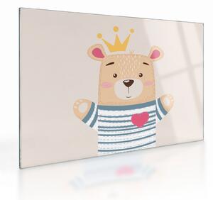 Tablou pe sticlă - Teddy ursuleț cu coroană (70x50 cm)