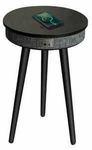 Masă inteligentă cu Bluetooth 5.0, sistem audio 20W și încărcare wireless – Neagra, design modern cu MDF și lemn de stejar