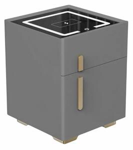 Noptiera inteligenta cu incarcare wireless, iluminare LED, 1 sertar de depozitare si seif – gri antracit, design modern din sticla si lemn