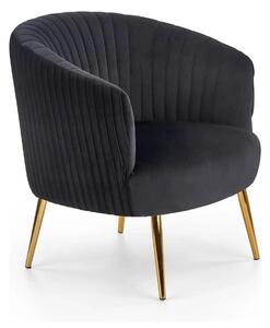 Fotoliu cafenea CROWN, negru/auriu, stofa catifelata/otel, 78x72x80 cm