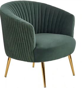 Fotoliu cafenea CROWN, verde inchis/auriu, stofa catifelata/otel, 78x7