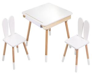 Set pentru copii reglabil BUNNY, masă și 2 scaune, alb/maro ELIS design