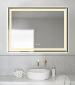 Oglindă Baie LED și Dezaburire Elit's Premium cu Senzor Touch, Lumina Rece, Caldă și Neutră, 80x60cm, cu rama Negru Antichizat