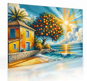 Tablou pe sticlă - Casă cu portocale I. (70x50 cm)