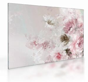 Tablou pe sticlă - Pictura flori roz (70x50 cm)