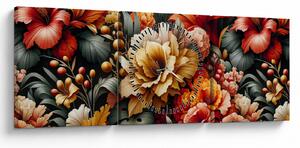 Tablou - Flori portocalii și roșii (cu ceas) (90x30 cm)