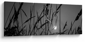 Tablou - Pajiște cu apus de soare (cu ceas) (90x30 cm)
