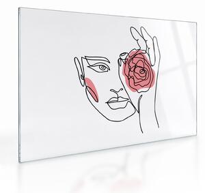 Tablou pe sticlă - Linie de artă față cu trandafir (70x50 cm)