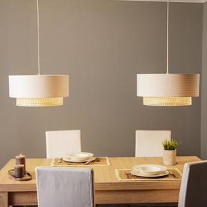 Duolla Lampă suspendată Boho, ecru/lemn, cu 2 becuri, din țesătură/rattan, reglabil, Alb, Camera de zi / sufragerie, Metal