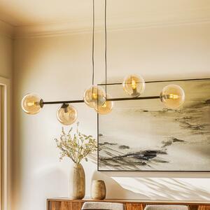 EMIBIG LIGHTING Lampă suspendată Glassy, 6 becuri, negru, chihlimbar, sticlă, 110 cm, reglabil, Negru, Camera de zi / sufragerie, Metal, Modern