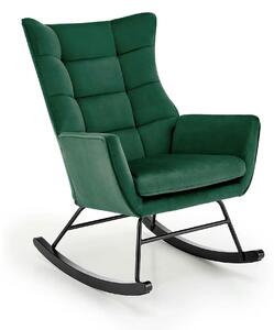 Scaun balansoar tapitat BAZALTO, verde/negru, stofa catifelata, 70x90x