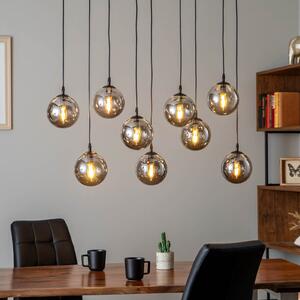 EMIBIG LIGHTING Lampă suspendată Glassy, 9 becuri, negru, grafit, sticlă, E14, reglabil, Negru, Camera de zi / sufragerie, Metal, Modern