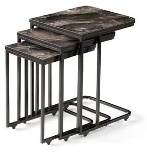 Set 3 masute cafea Luna Negru marmorat