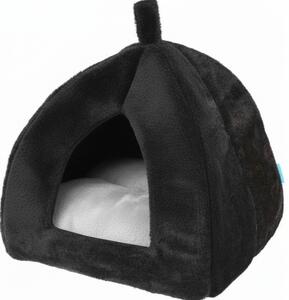 Culcus pufos pentru caine/pisica HUISE 40x35 cm, negru-gri