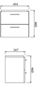 Set dulap baie suspendat Lara 2 sertare cu lavoar Cersanit Mille Slim, 50 cm, Nuc Nuc, 500x460 mm