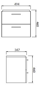 Set dulap baie suspendat Lara 2 sertare cu lavoar Cersanit Mille Slim, 50 cm, Gri Gri, 500x460 mm