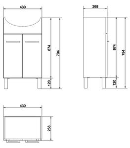 Set dulap baie suspendat 2 sertare cu lavoar Cersanit Olivia inclus, 50 cm, alb 500x385 mm
