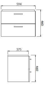 Set dulap baie suspendat Lara 2 sertare cu lavoar Cersanit Mille Slim, 60 cm, Alb Alb, 600x460 mm