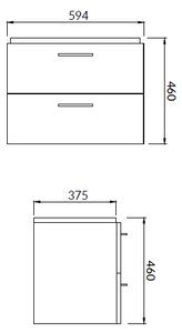 Set dulap baie suspendat Lara 2 sertare cu lavoar Cersanit Mille Slim , 60 cm, Nuc Nuc, 600x460 mm