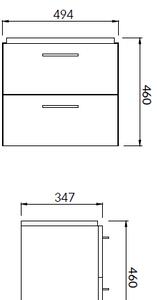 Set dulap baie suspendat Lara 2 sertare cu lavoar Cersanit Mille Slim inclus, 50 cm, Alb Alb, 500x460 mm