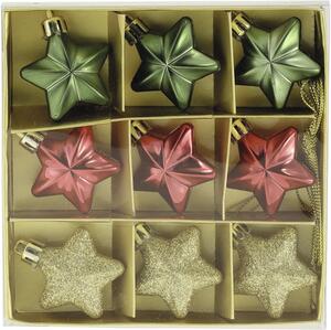 Set decorațiuni steluțe cu agățătoare Ø 4,5 cm colorat 9 buc
