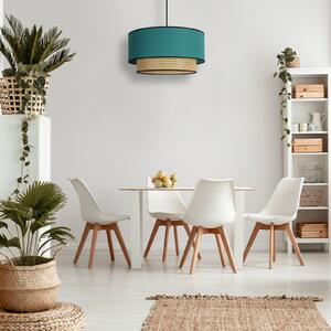 Duolla Lampă suspendată Boho, petrol/lemn, Ø 45 cm, textil/rattan, reglabil, Lemn, Camera de zi / sufragerie, Țesătură / Textil, Casă de țară / Rustic