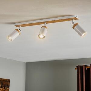 EMIBIG LIGHTING Spot de tavan Elba cu detalii din lemn, 3 becuri, alb, reglabil, Lemn, Camera de zi / sufragerie, Metal, Modern