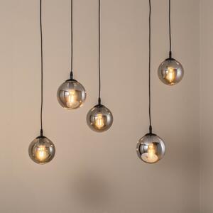 EMIBIG LIGHTING Lampă suspendată Glassy, 5 becuri, descentrată, negru, grafit, reglabil, Negru, Camera de zi / sufragerie, Sticlă, Modern