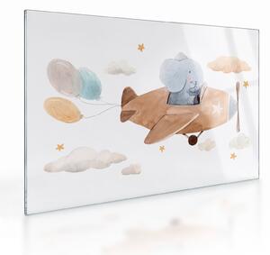 Tablou pe sticlă - Acuarelă elefant într-un avion (70x50 cm)