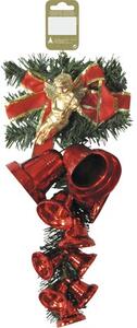 Decorațiune înger cu clopoței cu agățătoare H 36 cm roșu