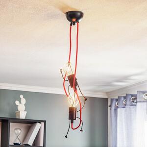 EMIBIG LIGHTING Lampă suspendată Bobi 2 în negru, cablu roșu, becuri, reglabil, Negru, Camera de zi / sufragerie, Metal, Modern