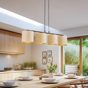 EMIBIG LIGHTING Lampă suspendată Jari cu abajur din pânză, 4 becuri, lungă, alb-auriu, reglabil, Alb, Camera de zi / sufragerie, Țesătură / Textil