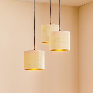 EMIBIG LIGHTING Lampă suspendată Jari cu abajur din pânză 3 becuri rotundă alb-auriu, reglabil, Alb, Camera de zi / sufragerie, Țesătură / Textil