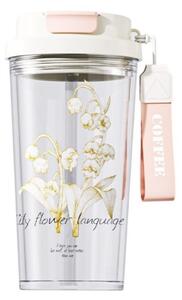 Pahar din sticlă , cu capac și pai, imprimeu floral, 550 ml, eCarla, BD29