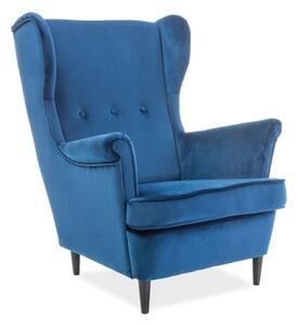 Fotoliu LORD, stofa catifelata albastru - Bluvel 86/wenge, 82x92x101 c