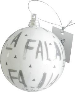 Glob Crăciun Ø 7,5 cm alb cu model argintiu