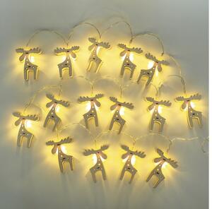 Ghirlandă Lafiora tip reni din lemn, 15 LED-uri, alb cald