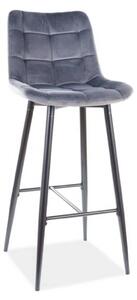 Scaun bar CHIC H-1, gri/negru mat, stofa catifelata/metal, 45x37x109 c
