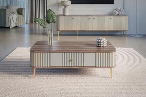 Măsuță de cafea Vesper 103x60 cm cu sertar - kaszmir / nuc / picioare aurii