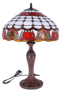 Lampa de masa Tiffany Red Lotus h 62 cm, abajur 40 cm