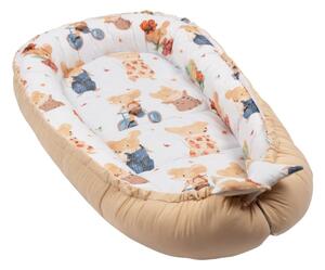 Cosulet patut bebe tip baby nest din bumbac 90x50 cm, cu doua fete Kidizi Mice, bej, lavabil la masina automata