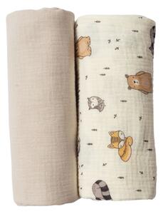 Set 2 paturi pentru bebelusi de vara din muselina dubla 100x100 cm Kidizi Cuddly Buddies, bumbac 100%