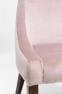 Scaun unic și stilat Mode în catifea roz cu picioare din lemn natural, tapiterie din material sintetic și design minimalist - o adevărată declarație de stil pentru orice locuință