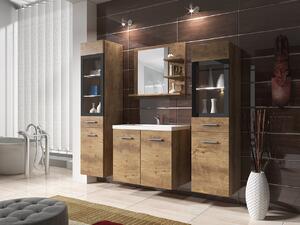 Mobilier baie Apoleon II (kastanien breslau) (fără baterie, cu sifon, cu lavoar) (cu iluminat LED alb). 1121796