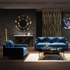 Fotoliu de cocktail modern, cu tonuri albastre și picioare negre, tapiterie din lemn de pin și stil modern