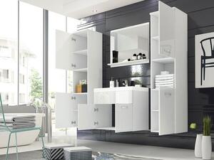 Mobilier baie Florena XL (stejar wotan + alb lucios) (fără baterie, cu sifon, cu lavoar). 1122165